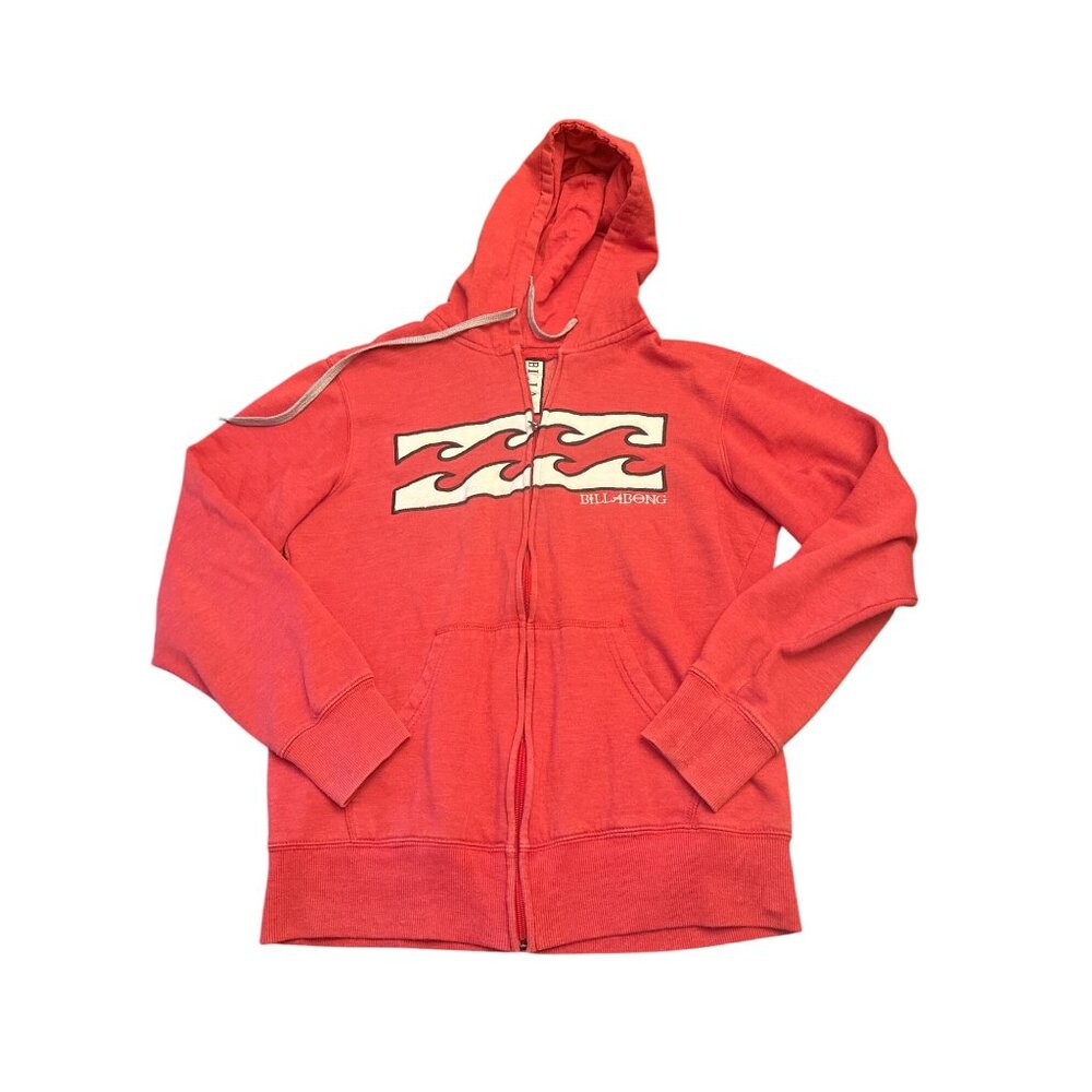 Billabong Red Graphic Zip up Hoodie Medium Mens Cotton Blend Surfer Streetwear